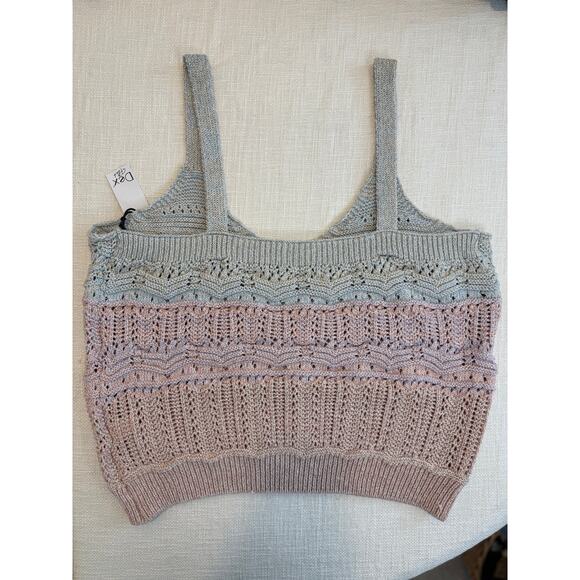 Dex Plus 2X Crochet Knit Colorblock Tank Top Blush & Taupe - Picture 6 of 12
